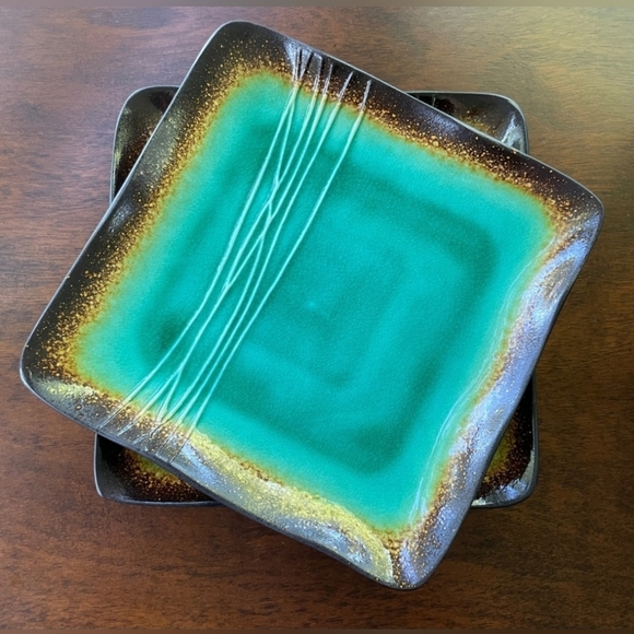 Pair Baum Galaxy Jade Square Dinner Plates - Picture 1 of 5